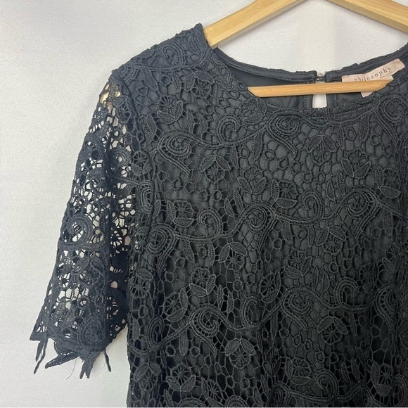 Philosophy Black Round Neck Lace Short Sleeve Blouse M - Picture 5 of 5